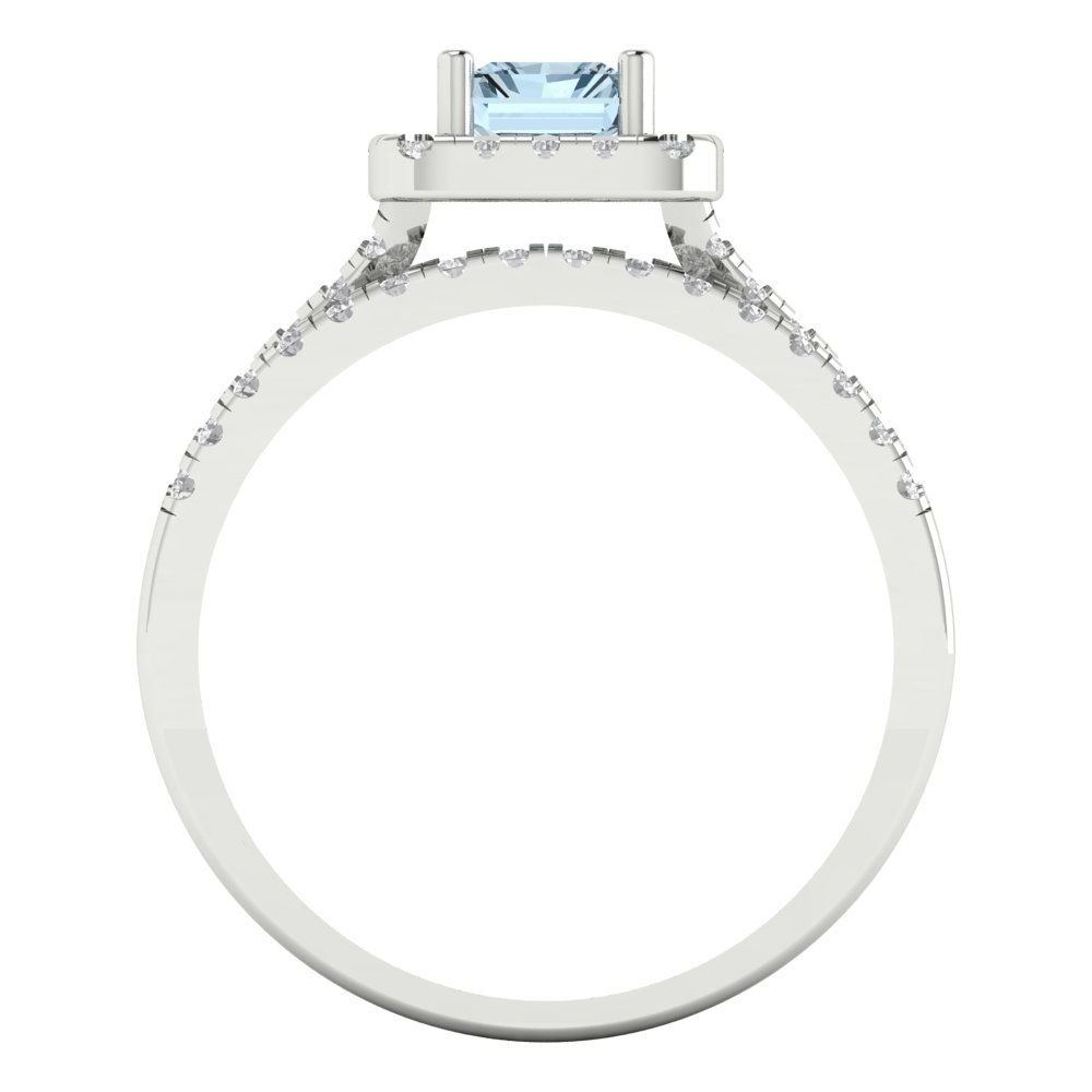 1.72 cttw Emerald Cut Natural Swiss Blue Topaz Bridal Set - Solid White Gold Engagement Ring & Wedding Band