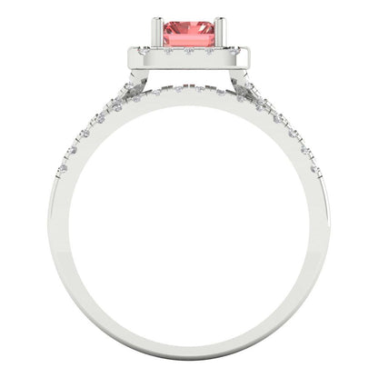1.72 cttw Emerald Cut Natural Garnet Bridal Set - Solid White Gold Engagement Ring & Wedding Band