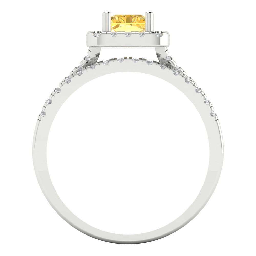 1.72 cttw Emerald Cut Simulated Yellow Diamond Bridal Set - Solid White Gold Engagement Ring & Wedding Band