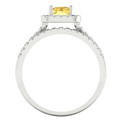 1.72 cttw Emerald Cut Simulated Yellow Diamond Bridal Set - Solid White Gold Engagement Ring & Wedding Band