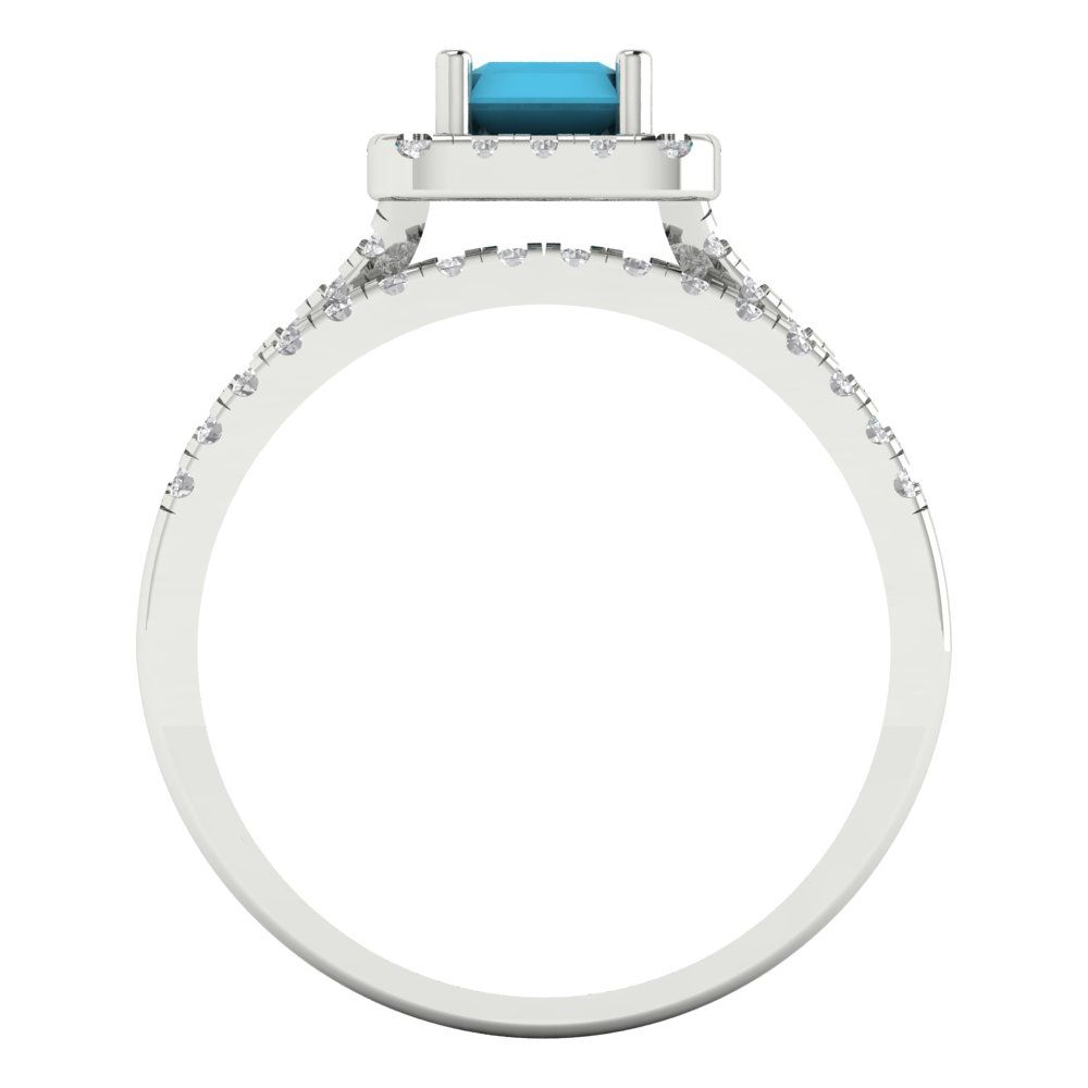 1.72 cttw Emerald Cut Simulated Turquoise Bridal Set - Solid White Gold Engagement Ring & Wedding Band