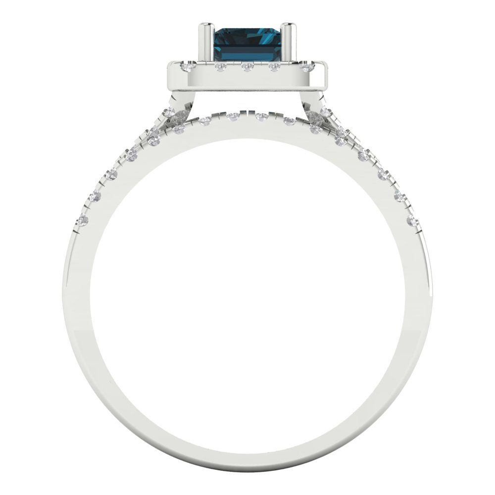 1.72 cttw Emerald Cut Natural London Blue Topaz Bridal Set - Solid White Gold Engagement Ring & Wedding Band