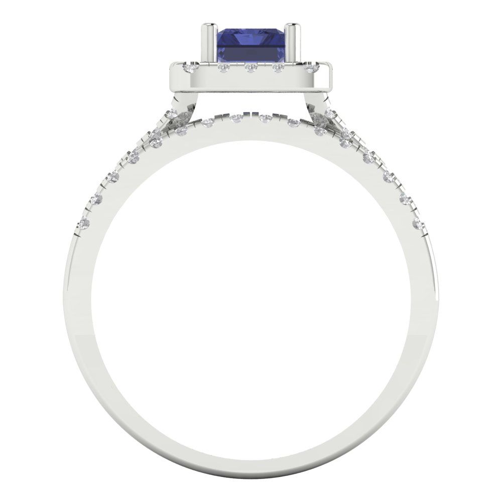 1.72 cttw Emerald Cut Simulated Tanzanite Bridal Set - Solid White Gold Engagement Ring & Wedding Band