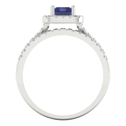 1.72 cttw Emerald Cut Simulated Tanzanite Bridal Set - Solid White Gold Engagement Ring & Wedding Band