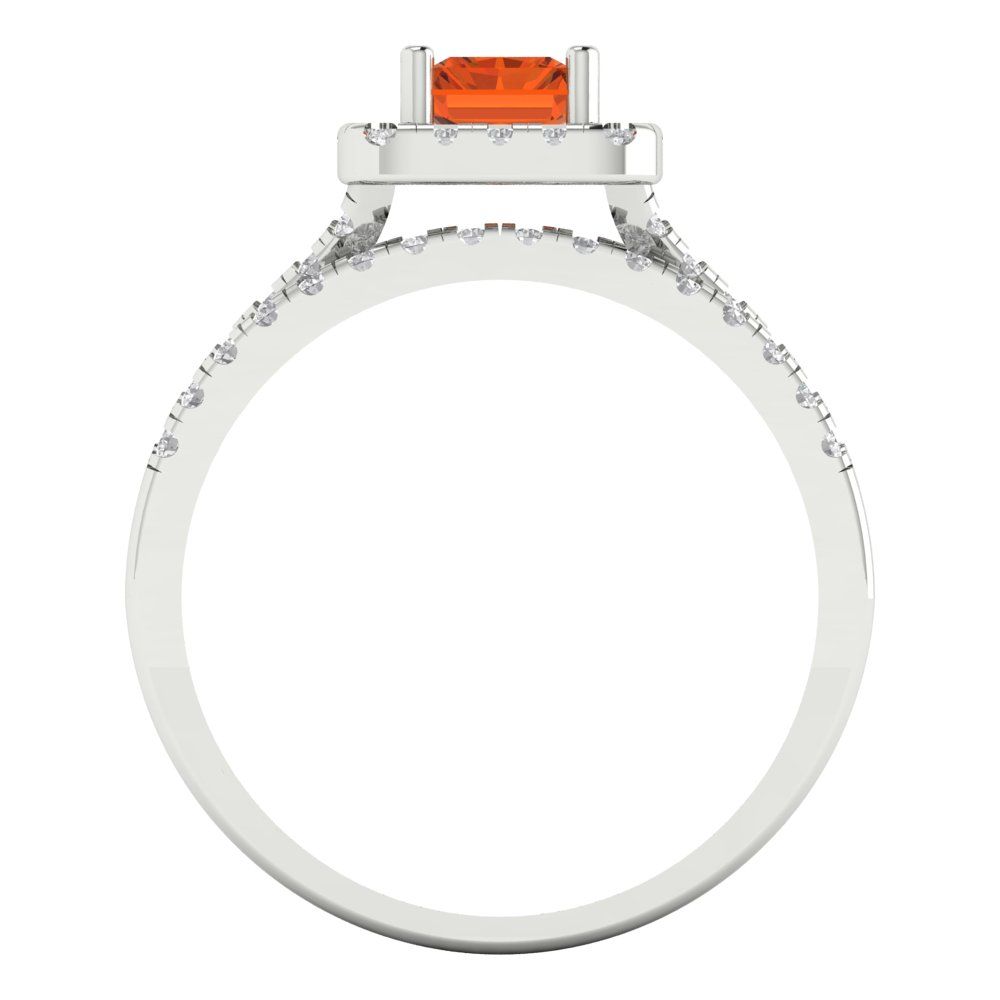 1.72 cttw Emerald Cut Simulated Pink Tourmaline Bridal Set - Solid White Gold Engagement Ring & Wedding Band