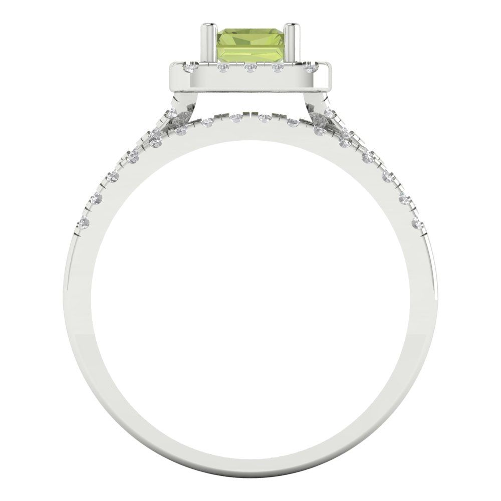 1.72 cttw Emerald Cut Natural Peridot Bridal Set - Solid White Gold Engagement Ring & Wedding Band