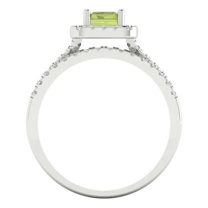 1.72 cttw Emerald Cut Natural Peridot Bridal Set - Solid White Gold Engagement Ring & Wedding Band