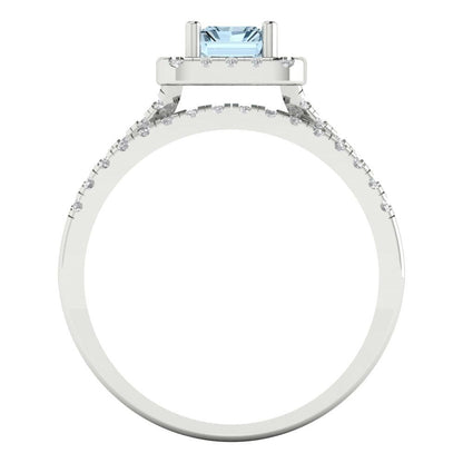 1.72 cttw Emerald Cut Simulated Blue Diamond Bridal Set - Solid White Gold Engagement Ring & Wedding Band
