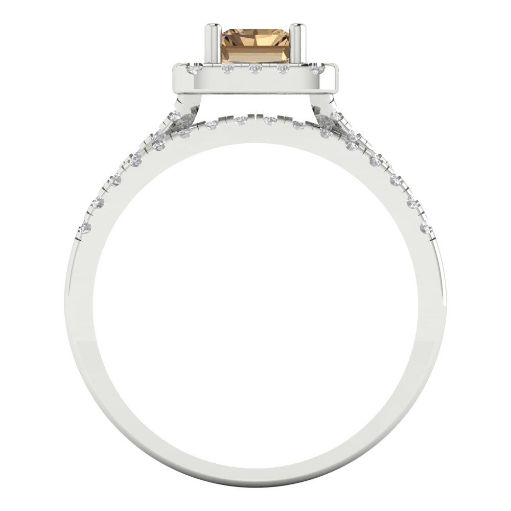 1.72 cttw Emerald Cut Simulated Champagne Diamond Bridal Set - Solid White Gold Engagement Ring & Wedding Band