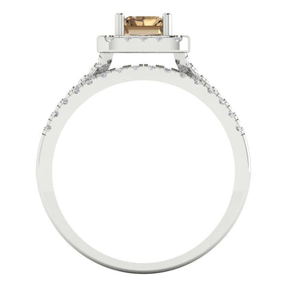 1.72 cttw Emerald Cut Simulated Champagne Diamond Bridal Set - Solid White Gold Engagement Ring & Wedding Band