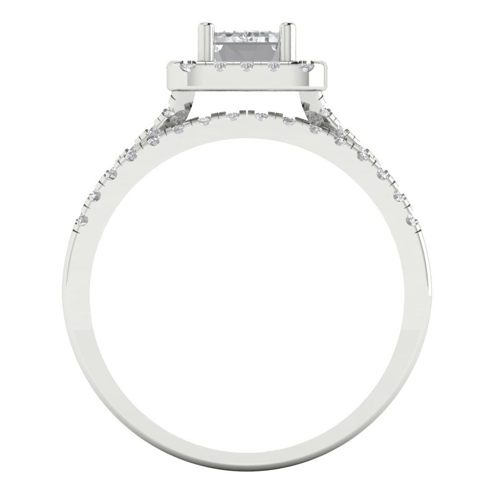 1.57ct Brilliant Emerald Cut Natural Diamond Stone Clarity VS1-2 Color G-H White Gold Halo Solitaire with Accents Bridal Set