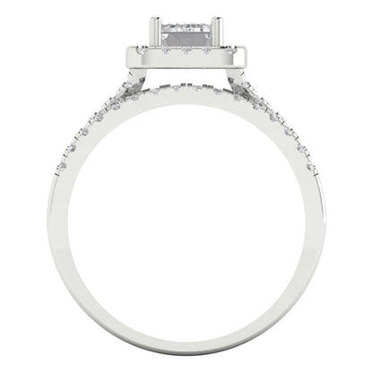 1.57ct Brilliant Emerald Cut Natural Diamond Stone Clarity VS1-2 Color G-H White Gold Halo Solitaire with Accents Bridal Set