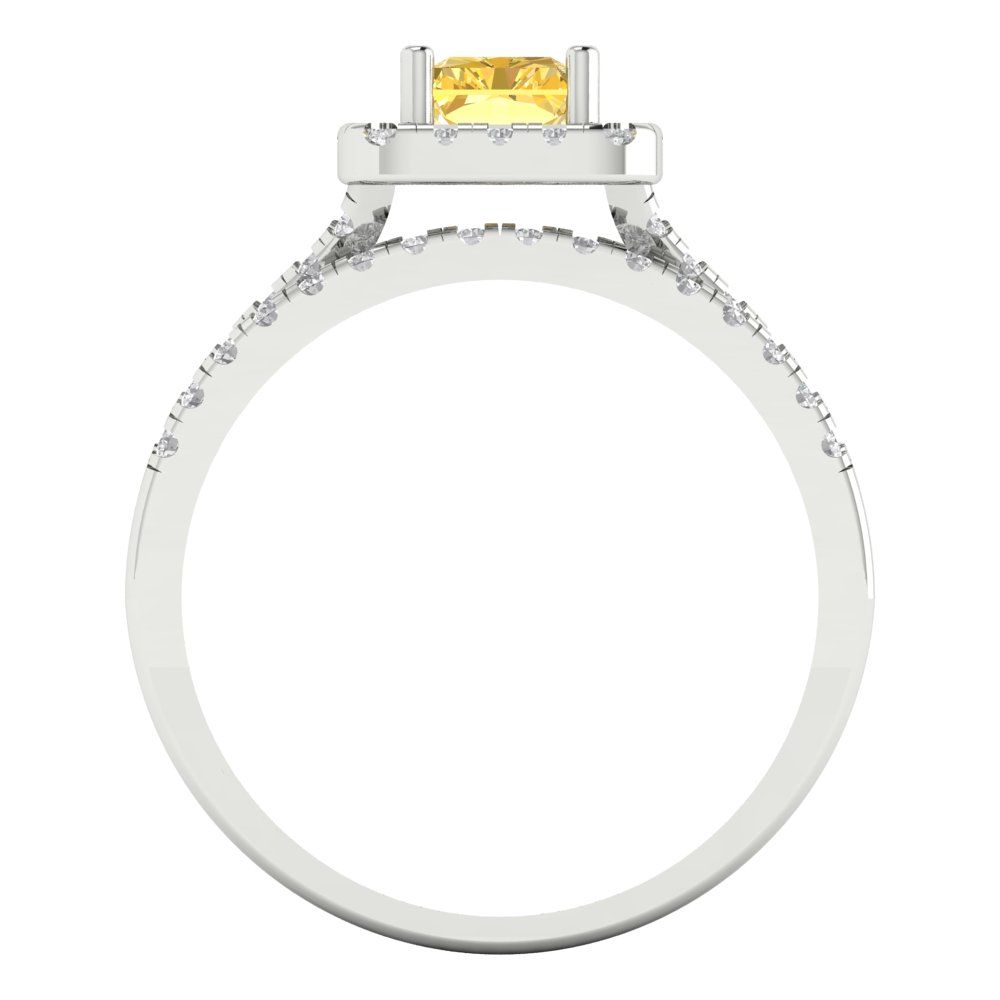 1.72 cttw Emerald Cut Natural Citrine Bridal Set - Solid White Gold Engagement Ring & Wedding Band