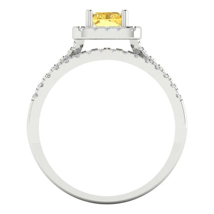 1.72 cttw Emerald Cut Natural Citrine Bridal Set - Solid White Gold Engagement Ring & Wedding Band