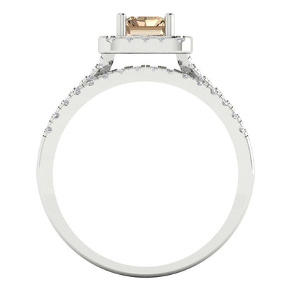 1.72 cttw Emerald Cut Yellow Moissanite Bridal Set - Solid White Gold Engagement Ring & Wedding Band