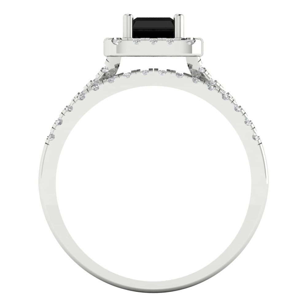 1.72 cttw Emerald Cut Natural Onyx Bridal Set - Solid White Gold Engagement Ring & Wedding Band