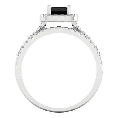 1.72 cttw Emerald Cut Natural Onyx Bridal Set - Solid White Gold Engagement Ring & Wedding Band