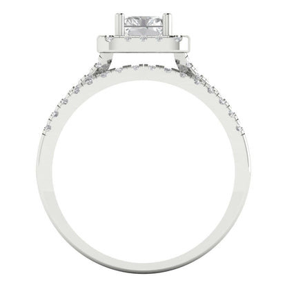 1.72 cttw Emerald Cut White Sapphire Bridal Set - Solid White Gold Engagement Ring & Wedding Band