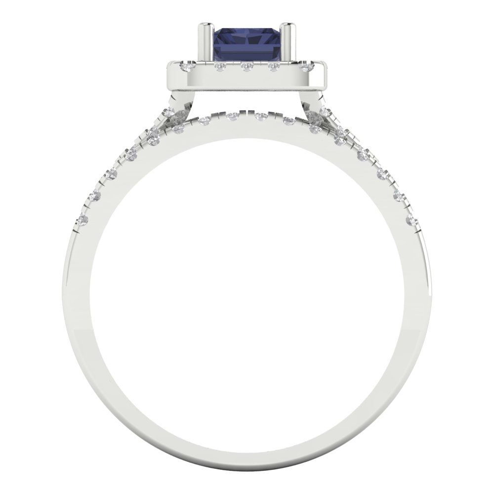 1.72 cttw Emerald Cut Simulated Blue Sapphire Bridal Set - Solid White Gold Engagement Ring & Wedding Band