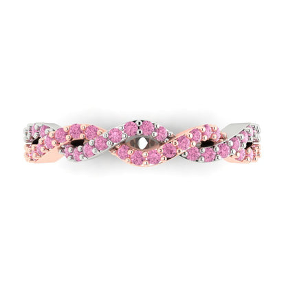 0.495 cttw Simulated Pink Diamond Round Cut Rose/White Gold Eternity Wedding Band
