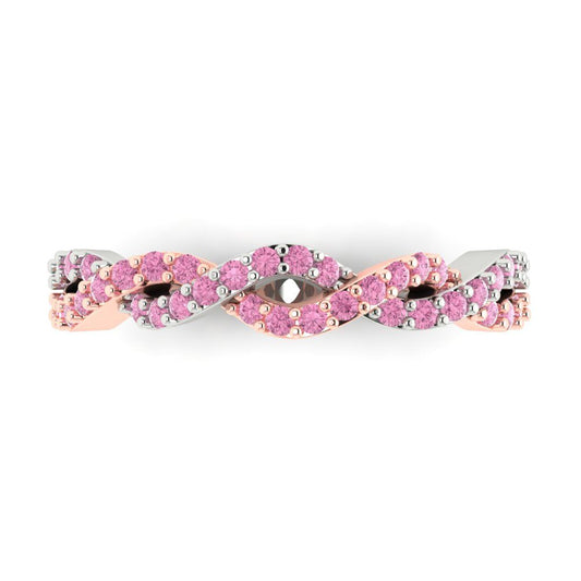 0.495 cttw Simulated Pink Diamond Round Cut Rose/White Gold Eternity Wedding Band