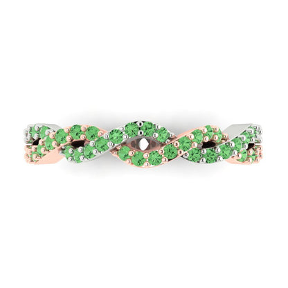0.495 cttw Simulated Green Diamond Round Cut Rose/White Gold Eternity Wedding Band