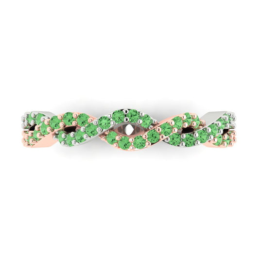 0.495 cttw Simulated Green Diamond Round Cut Rose/White Gold Eternity Wedding Band