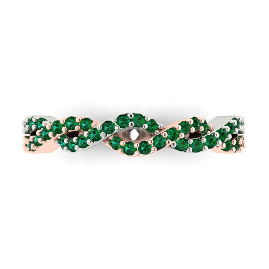 0.495 cttw Simulated Emerald Round Cut Rose/White Gold Eternity Wedding Band