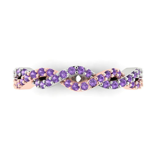 0.495 cttw Simulated Alexandrite Round Cut Rose/White Gold Eternity Wedding Band