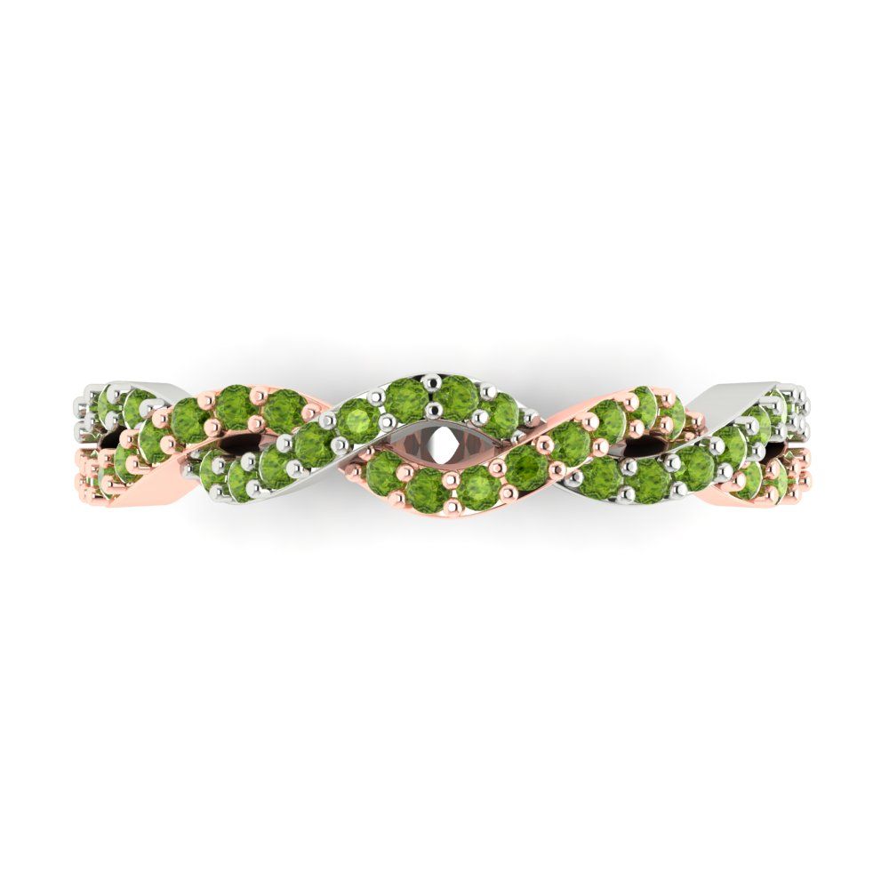 0.495 cttw Natural Peridot Round Cut Rose/White Gold Eternity Wedding Band