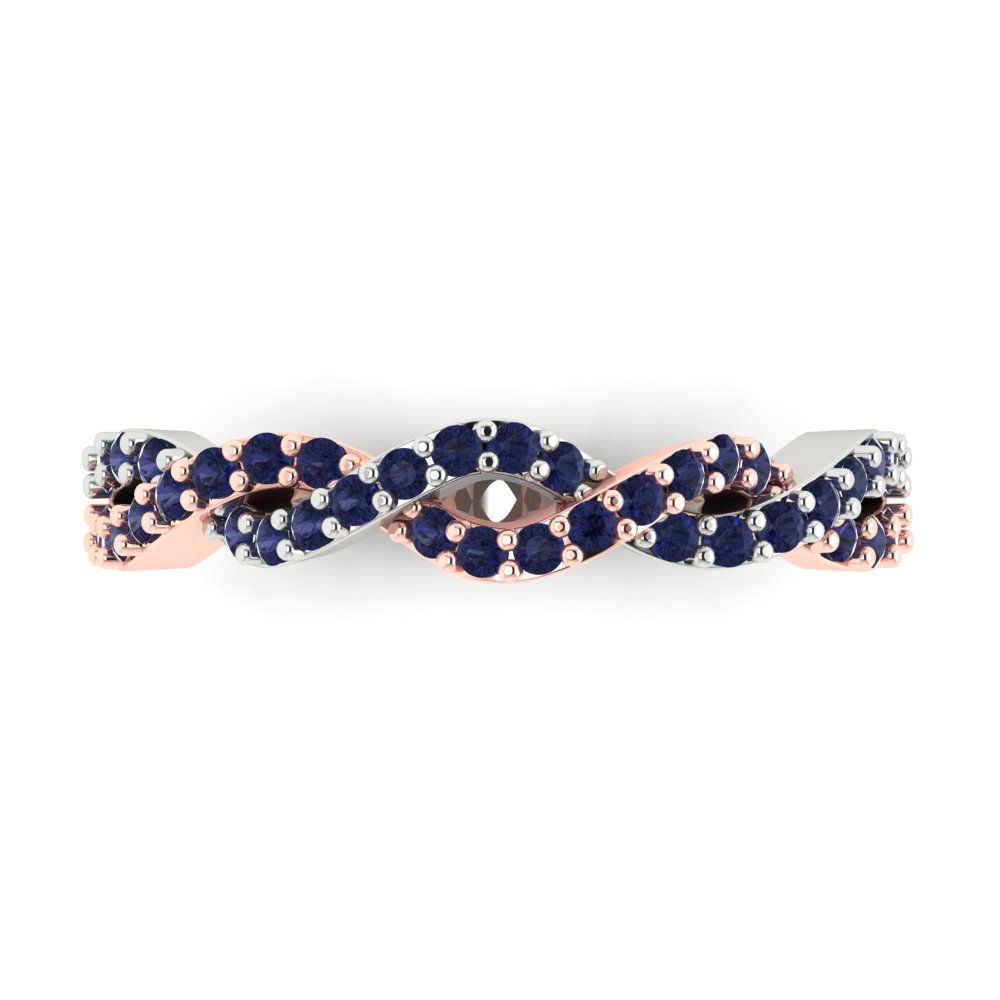 0.495 cttw Simulated Blue Sapphire Round Cut Rose/White Gold Eternity Wedding Band