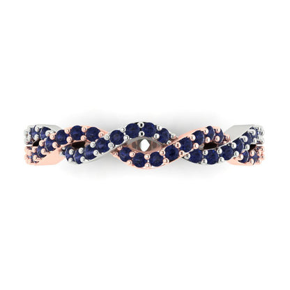 0.495 cttw Simulated Blue Sapphire Round Cut Rose/White Gold Eternity Wedding Band
