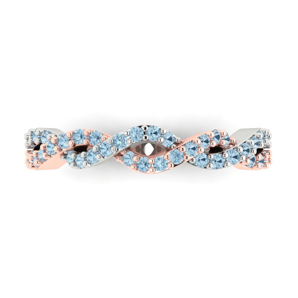 0.495 cttw Natural Aquamarine Round Cut Rose/White Gold Eternity Wedding Band