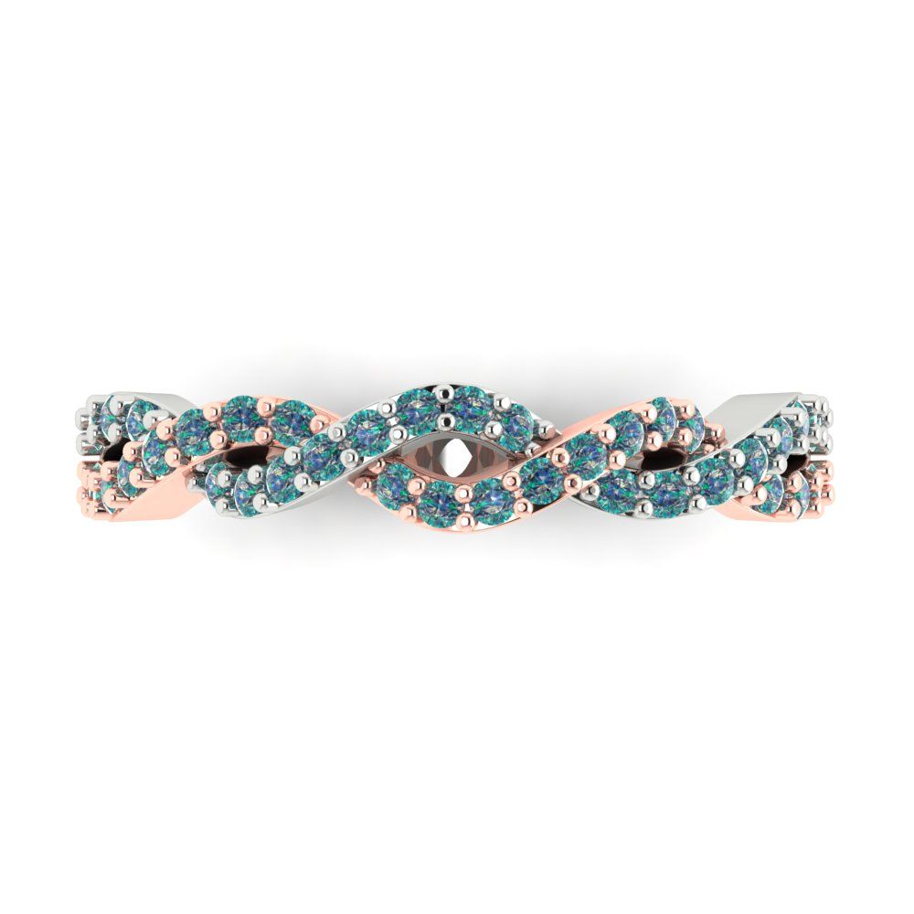 0.495 cttw Blue Moissanite Round Cut Rose/White Gold Eternity Wedding Band