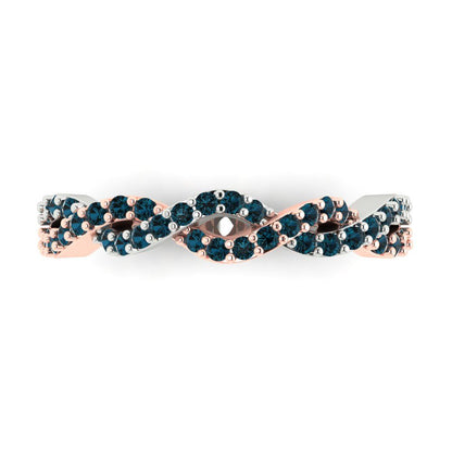 0.495 cttw Natural London Blue Topaz Round Cut Rose/White Gold Eternity Wedding Band