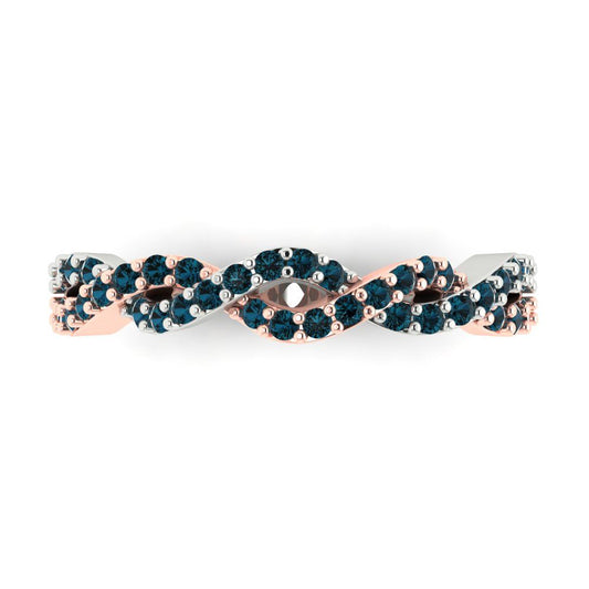 0.495 cttw Natural London Blue Topaz Round Cut Rose/White Gold Eternity Wedding Band