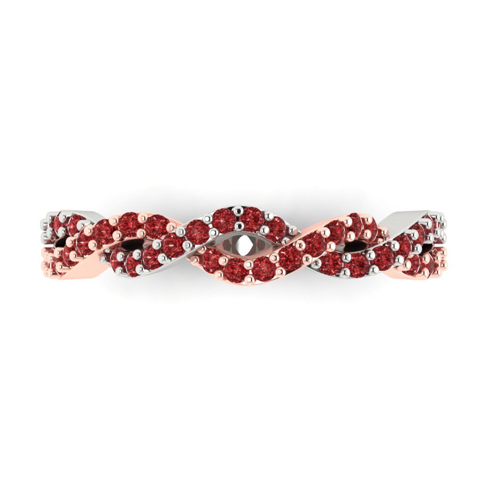 0.495 cttw Natural Garnet Round Cut Rose/White Gold Eternity Wedding Band