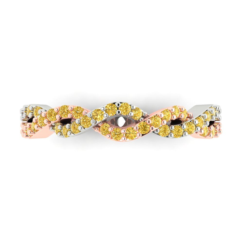 0.495 cttw Natural Citrine Round Cut Rose/White Gold Eternity Wedding Band