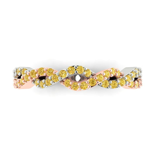 0.495 cttw Natural Citrine Round Cut Rose/White Gold Eternity Wedding Band