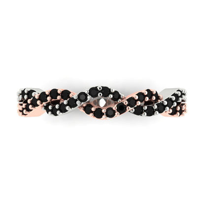 0.495 cttw Natural Onyx Round Cut Rose/White Gold Eternity Wedding Band