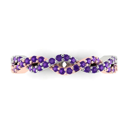 0.495 cttw Natural Amethyst Round Cut Rose/White Gold Eternity Wedding Band