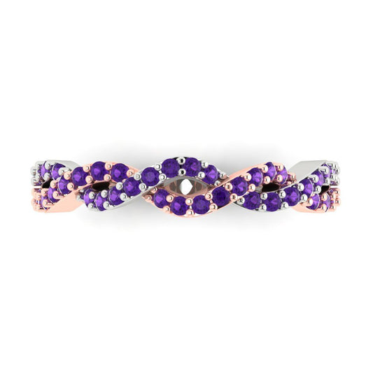 0.495 cttw Natural Amethyst Round Cut Rose/White Gold Eternity Wedding Band
