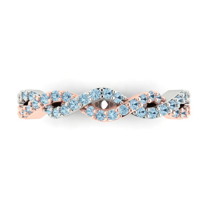 0.495 cttw Natural Swiss Blue Topaz Round Cut Rose/White Gold Eternity Wedding Band