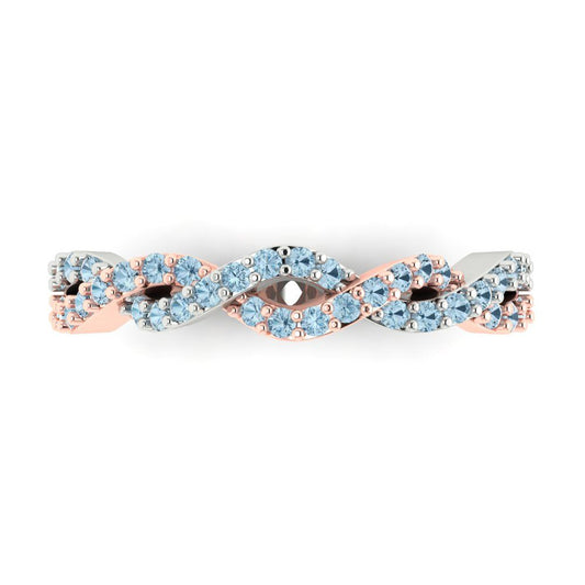 0.495 cttw Natural Sky Blue Topaz Round Cut Rose/White Gold Eternity Wedding Band