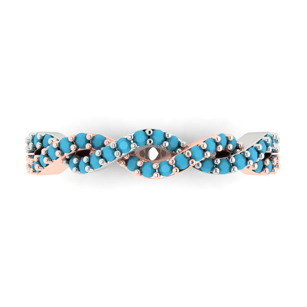0.495 cttw Simulated Turquoise Round Cut Rose/White Gold Eternity Wedding Band