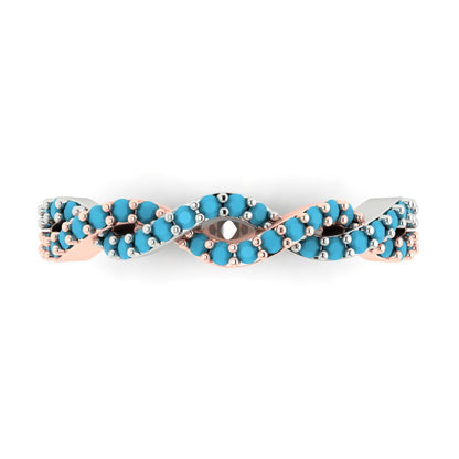 0.495 cttw Simulated Turquoise Round Cut Rose/White Gold Eternity Wedding Band