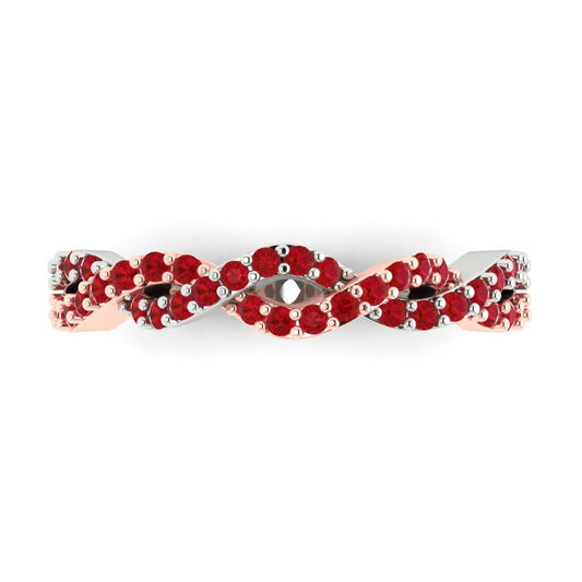0.495 cttw Simulated Ruby Round Cut Rose/White Gold Eternity Wedding Band