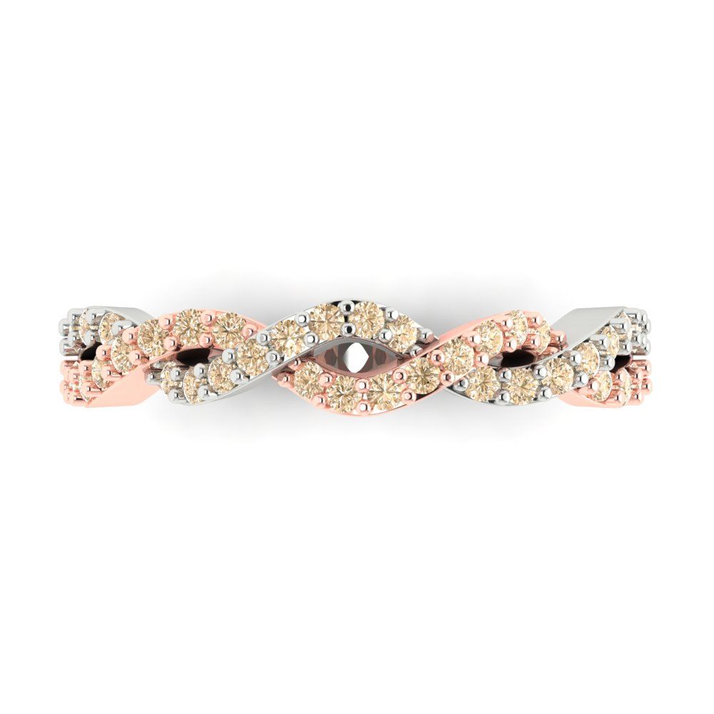 0.495 cttw Natural Morganite Round Cut Rose/White Gold Eternity Wedding Band