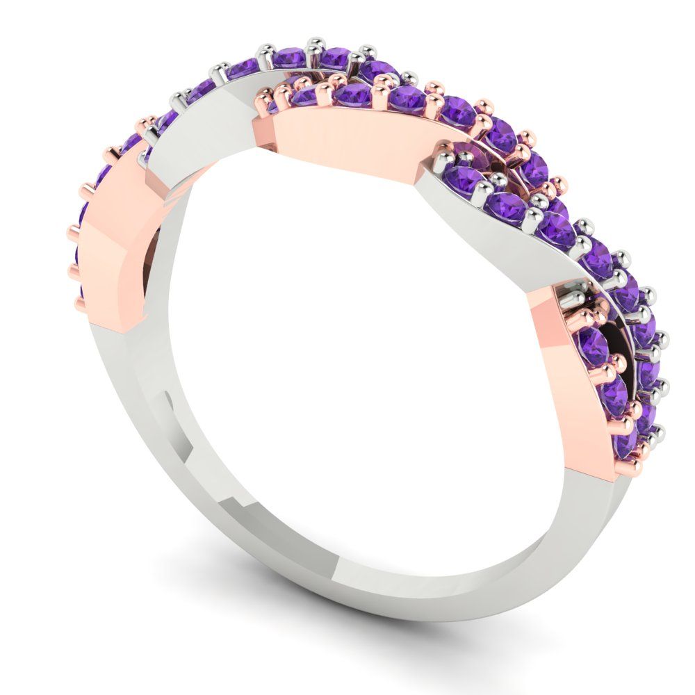 0.495 cttw Natural Amethyst Round Cut Rose/White Gold Eternity Wedding Band