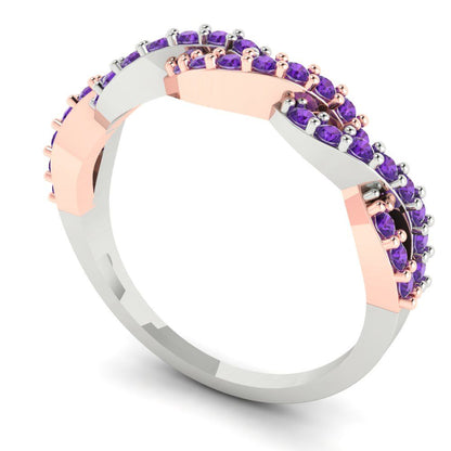 0.495 cttw Natural Amethyst Round Cut Rose/White Gold Eternity Wedding Band